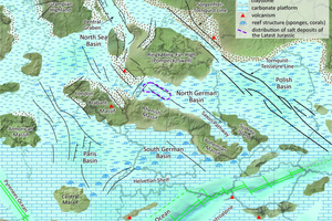  »1c Palaeogeographic reconstruction of Central Europe at the time of the Upper Jurassic [1] 