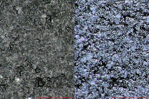  »2 Oberfläche einer Fassadenplatte, aufgenommen mit HDR (rechts) und ohne HDR (normales Bild, links) 