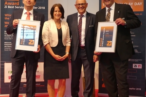  »5 Die Firma Händle GmbH Maschinen und Anlagenbau freute sich über den 2. Platz beim Zi Award Best Service Supplier 2018: Dietmar Heintel, Gerhard Fischer und Michael Gulden (v.l.n.r.) mit Zi-Redakteurin Anett Fischer 