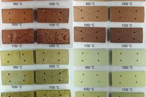  »9 Specimens after firing:clay 6E top left, clay 13E top right, clay 7A bottom left and clay 6B bottom right 