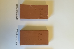  »4 Muster mit unterschiedlichen Zugabemengen an Eisenoxid, gebrannt bei 950 °C 