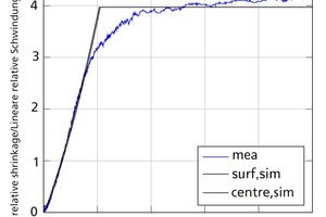  »7 Comparison of the simulated linear relative shrinkage at the surface and in the middle of the wall with the measured linear relative shrinkage 