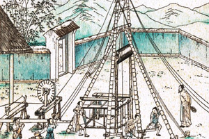  »3a Chinese depiction of a drilling site from the 13th century: even in those times several 100-m-deep drillings were possible, drilling time up to ten years 