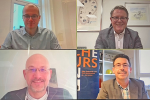  » Compliant with corona-rules, the meeting was held remotely in december 2020 (clockwise): Dr. Matthias Frederichs and Stefan Jungk, General Secretary and President of the Federal German Association of the Brick and Tile Industry, Silvio Schade and Wolfgang Deil, ZI-Editors  