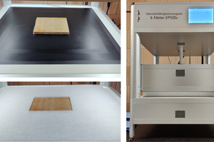  »4 Vorbereitete Probe im Plattengerät sowie mit Randdämmung (links) und Plattengerät λ-Meter EP500e (rechts) 
