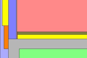  »4 Design situation with thermal separation between basement ceiling and masonry (figure left), executed situation (figure centre) and existing Psi value without thermal separation, Yvorh = 0.305 W/(mK)  