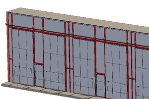  » 3D view of the dryer front with hanging gates and maintenance doors. 