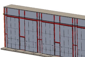  » 3D-Ansicht der Trocknerfront mit Einhängetoren und Wartungstüren. 