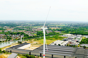  » The finished Vandersanden wind turbine in Lanklaar, Belgium, has a tip height of 200 metres 