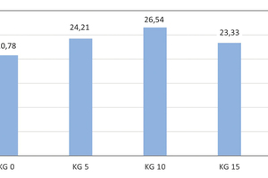  » Abb. 11: Verlauf der Druckfestigkeiten von Laborziegeln bei steigender Kieselgur-Zugabe von 5, 10, 15 und 20 Gew.-% zur Tonmischung im Vergleich mit der Nullprobe ohne Kieselgur-Zugabe 