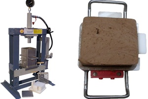  » Fig. 4: Hydraulic parallel press for the production of flat laboratory bricks without yield point and cutting textures 