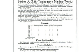  » Abb. 11 Zeugnis mit Ergebnissen der Qualitätsuntersuchung im Jahr 1925. Den Heisterholzer Dachziegeln wurde Frostbeständigkeit und Wasserundurchlässigkeit bescheinigt 