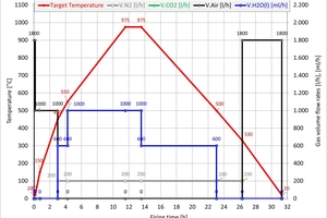  »7: Brennkurve bis 975 °C mit Wasserdampfatmosphäre im MUT-Laborofen (Sollkurve)  