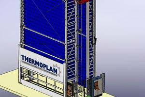  » Double storage tower for long goods with one storage/retrieval trolley 
