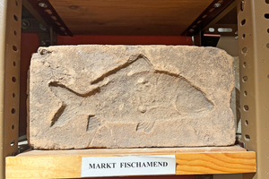  »Fig. 7: Not a fossilised imprint in a slate slab, but probably an image of the coat of arms of the town of Fischamend (translation: mouth of the Fischa) , where the river Fischa flows into the Danube 