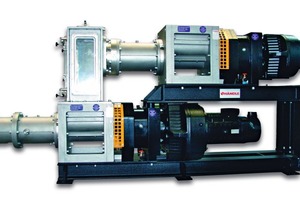  » Modularer Aufbau des Vakuumaggregats bestehend aus Extruder Type ER 24a/20 in Kombination mit horizontaler Vorpresse Type MHR 25a/25 