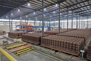  »16 Modern brick production: green storage of bricks on kiln cars ready for firing 