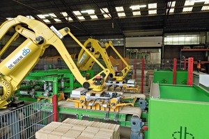  »10 A robot sets the rumbled bricks on pallets  
