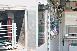  »4 Lingl test dryer – based on the rotary fan principle: drying chamber in the container (left side) and control cabin (right side) 