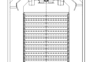  »29 Cross-sectional view of an XStream rapid dryer for roof tiles, with stackable drying supports and platform cars 