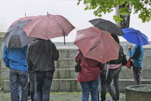  »4 Die mit einem Dachziegelmotiv bespannten Regenschirme des Ziegeleimuseums Cham leisteten gute Dienste 