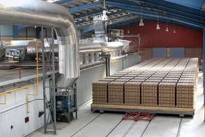  »4 Tunnel kiln cars with dried products, ready for firing in the tunnel kiln 