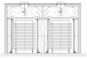  »17 Cross section of an air wall dryer with dryer cars and railbound air walls 