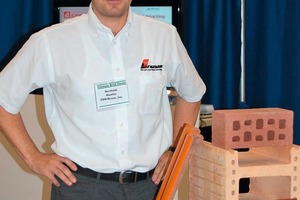  »1 Berthold Mueller, ZMB Braun Inc., presented a stiff-extruded clay masonry block with a 46% core-hole fraction at the Clemson Forum 