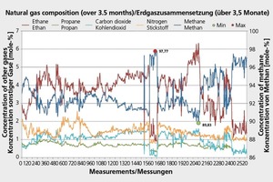  »2 Zeitliche Entwicklung der Zusammensetzung von Erdgas, das in eine Thermoprozessanlage in der Nähe von Leipzig geliefert wurde  