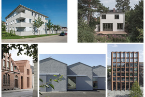  Sonderpreise von links oben im Uhrzeigersinn:Genossenschaftliches Wohnen für Familien in Kempten/F64 Architekten, Kempten (Foto: Rainer Retzlaff, Waltenhofen); Erweiterung und Sanierung Haus Reinbek/Schoener und Panzer Architekten, Leipzig ( Foto: Schoener und Panzer, Leipzig)¸Empfangsgebäude der Drägerwerke in Lübeck/Max Dudler, Berlin (Foto: Stefan Müller, Berlin)¸Atelier, Werkstatt und Lager in Gleißenberg/Florian Nagler Architekten, München (Foto: Florian Nagler, München); Ev. Gemeindehaus in Finsterwalde/Habermann Architekten, Finsterwalde 