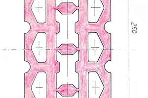  »3 The cross-section of the extruded product consists of two clay façade slabs, which are separated after firing and each contain a 55% perforation fraction 