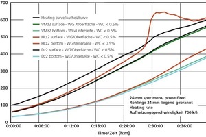  »11 Locus-dependent time histories of temperature during heating of dried green bricks at 700 K/h in prone position 