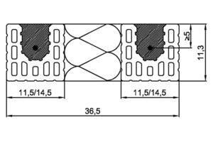  ››6 Possible arrangements of tension booms for flat lintels with thermal insulation provided on site by the builder (wall thicknesses 300 and 365 mm). Insulating material according to DIN EN 13162, DIN EN 13163, DIN EN 13164, DIN EN 13165 or DIN EN 13166. Building material class at least normally inflammable 