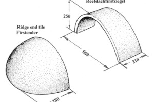  »5 Reetdachfirstziegel: Endstück und Normalziegel 